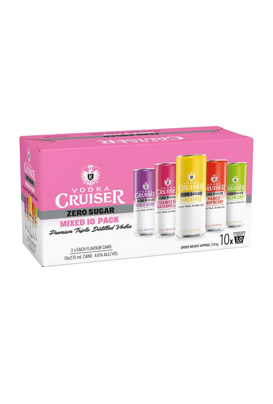 Vodka Cruiser Zero Sugar Mixed 10 Pack Cans 275mL