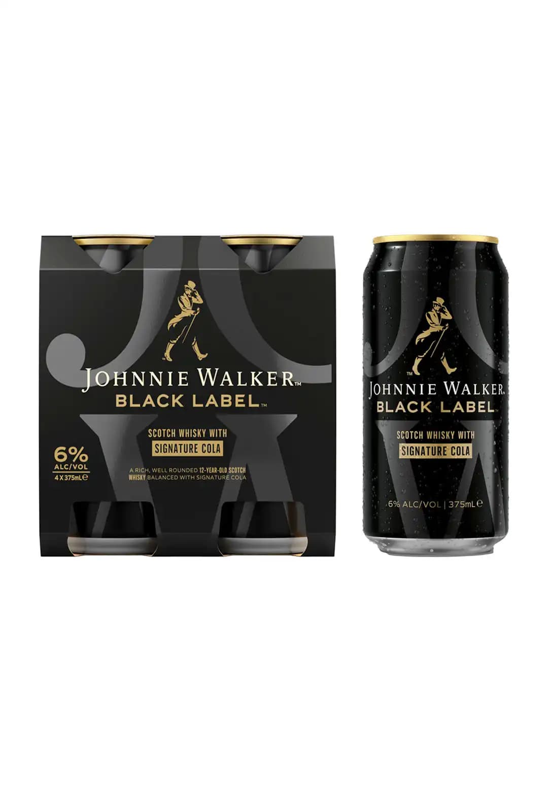 Johnnie Walker Black Label Scotch Whisky & Cola Can 375mL